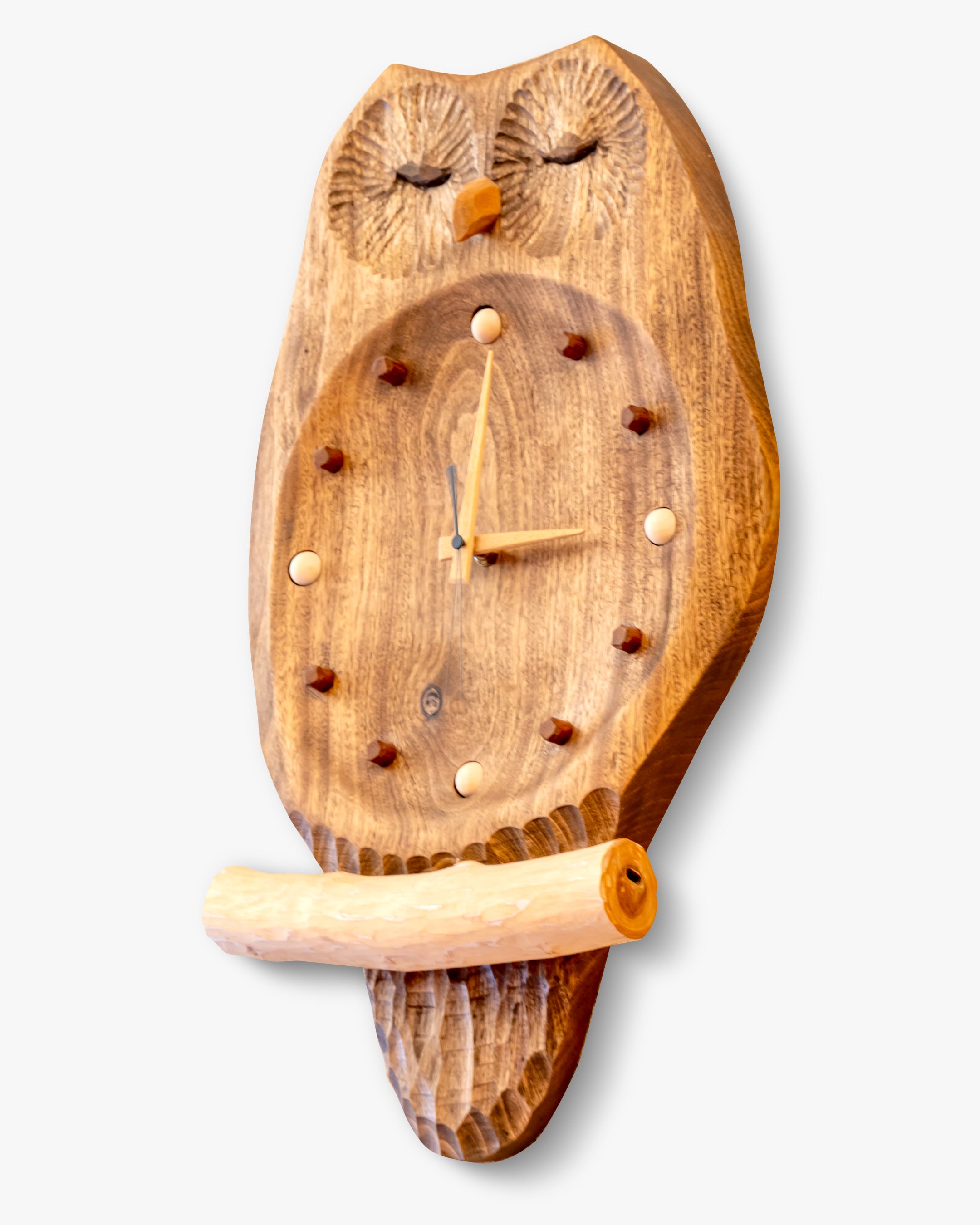 木の時計 | 工房森の樹 ふくろうの掛け時計 ブラウン(中)