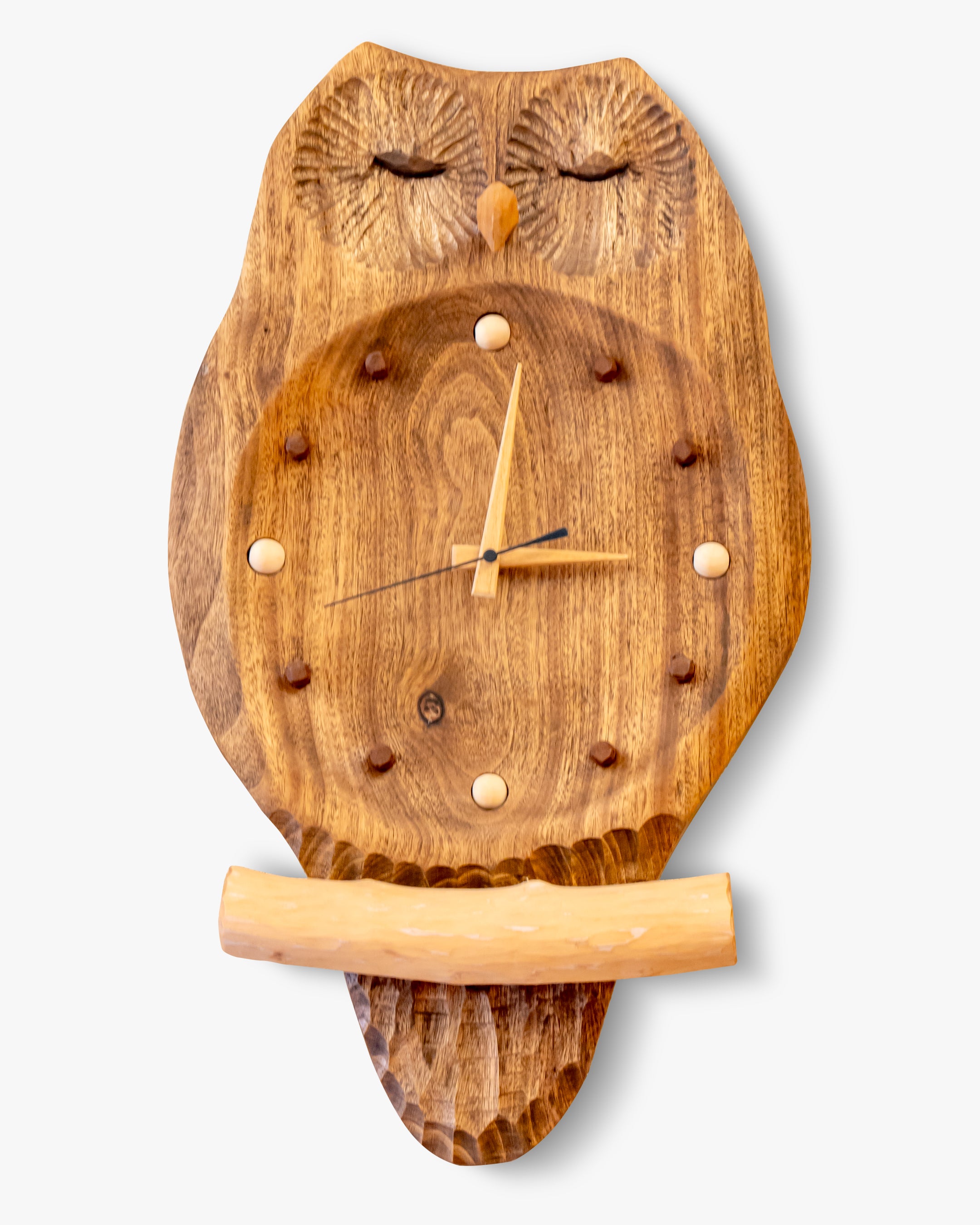 木の時計 | 工房森の樹 ふくろうの掛け時計 ブラウン(中)