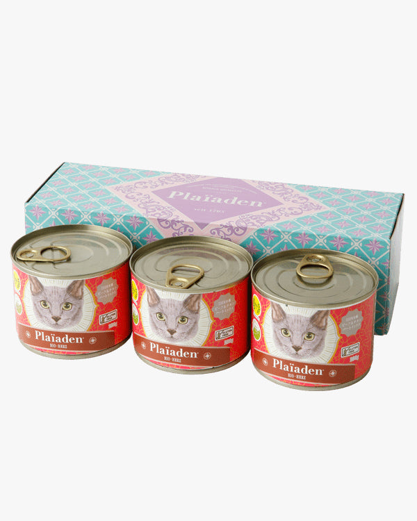 Plaïaden|100%有機 ギフトボックス3缶 ALLビーフ&チキン for Cat