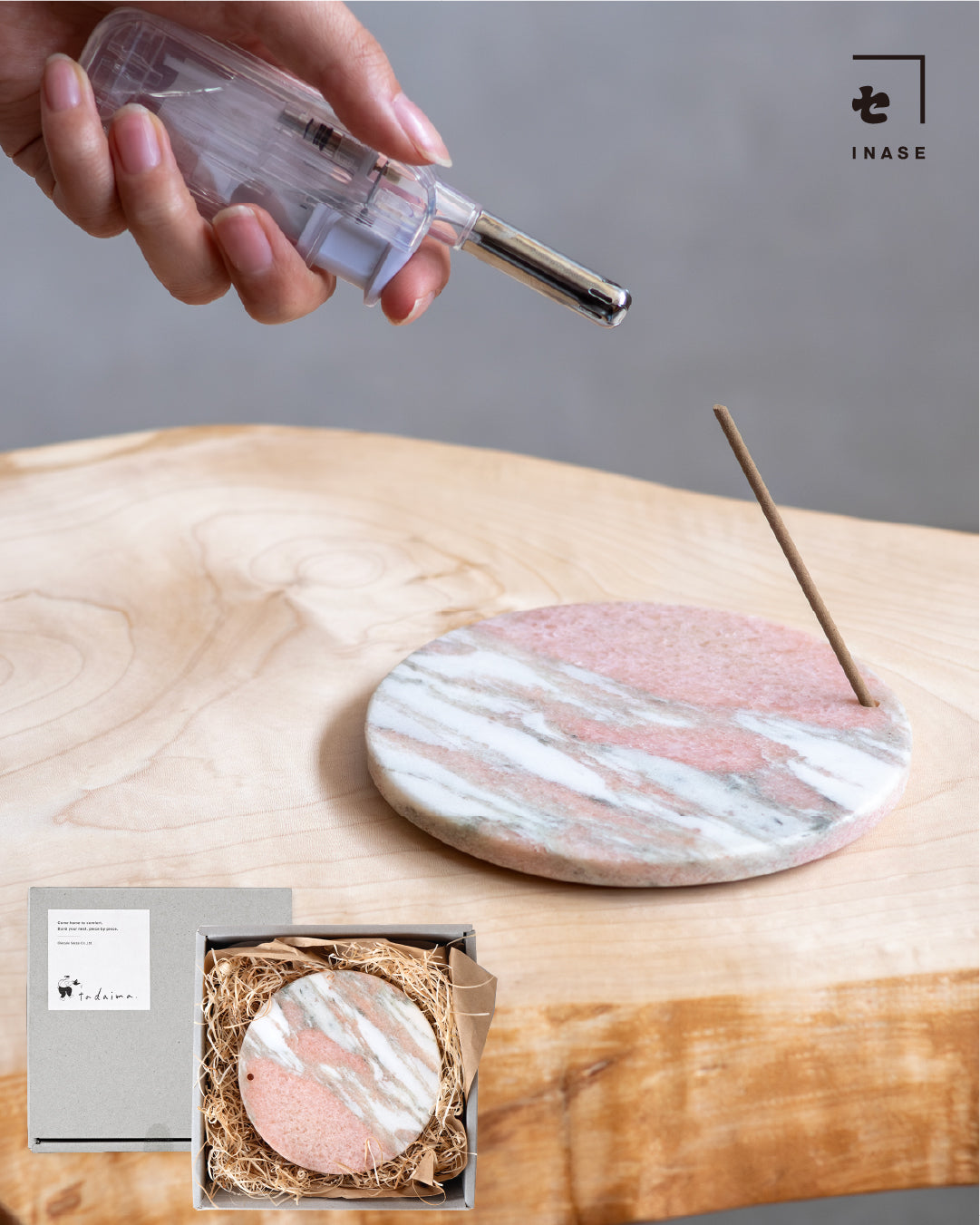 INASE|INCENSE HOLDER - pink ; ノルウェー産ノルウェージャンローズ < tadaima.別注 >