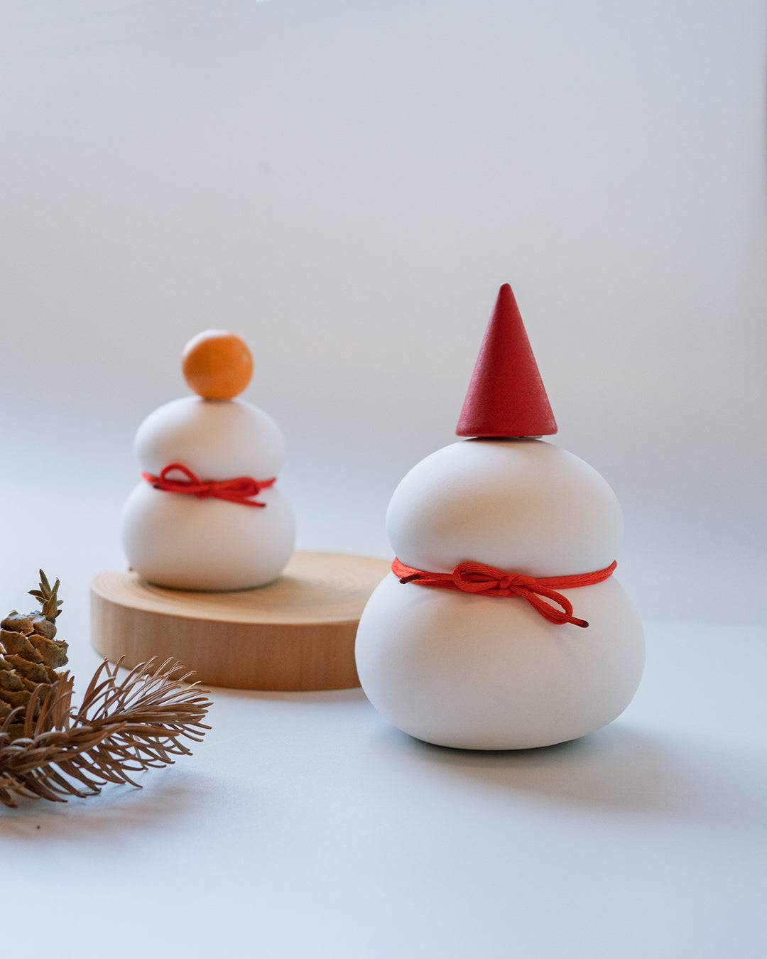 雪だるま/鏡もち 2WAY ライト付半磁器オブジェ