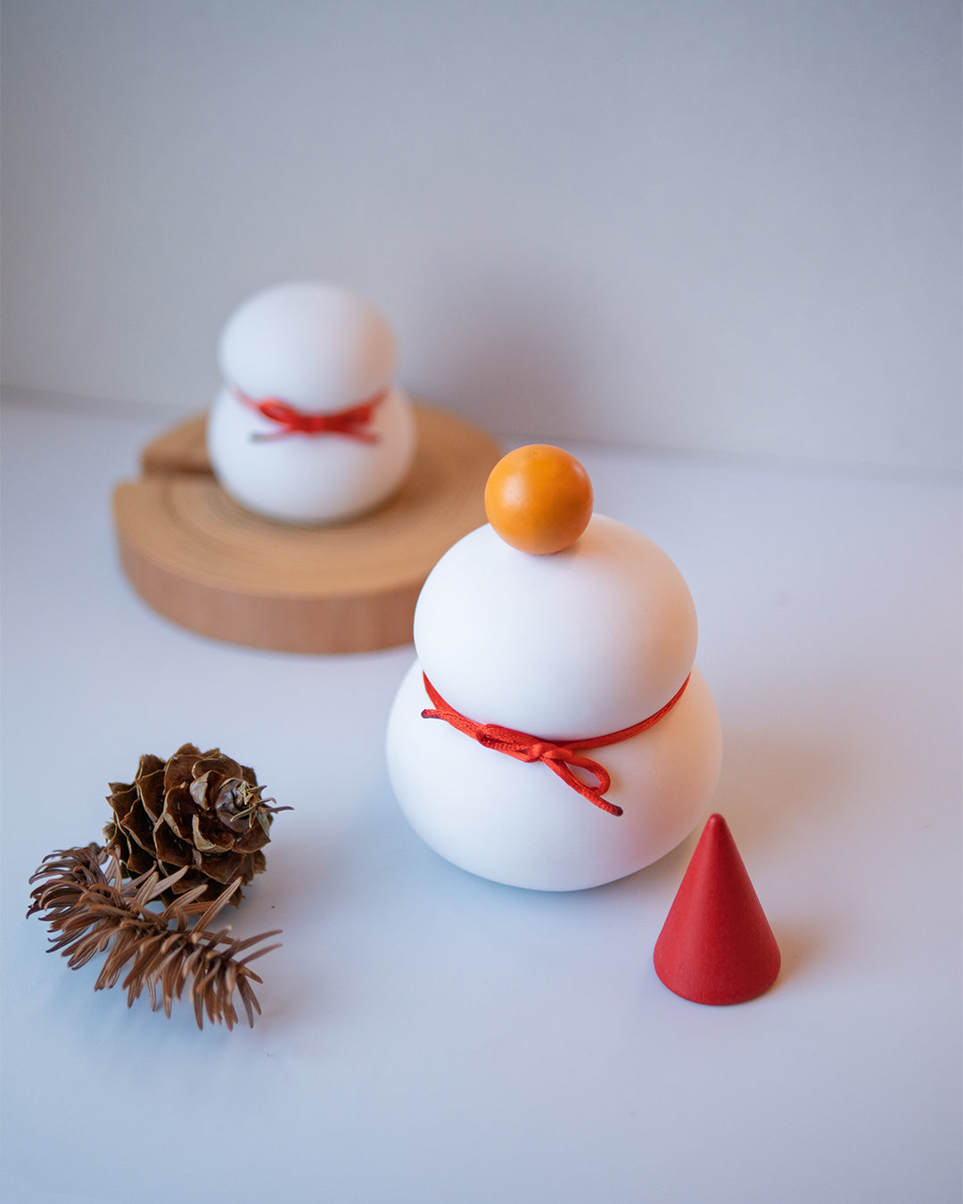 雪だるま/鏡もち 2WAY ライト付半磁器オブジェ