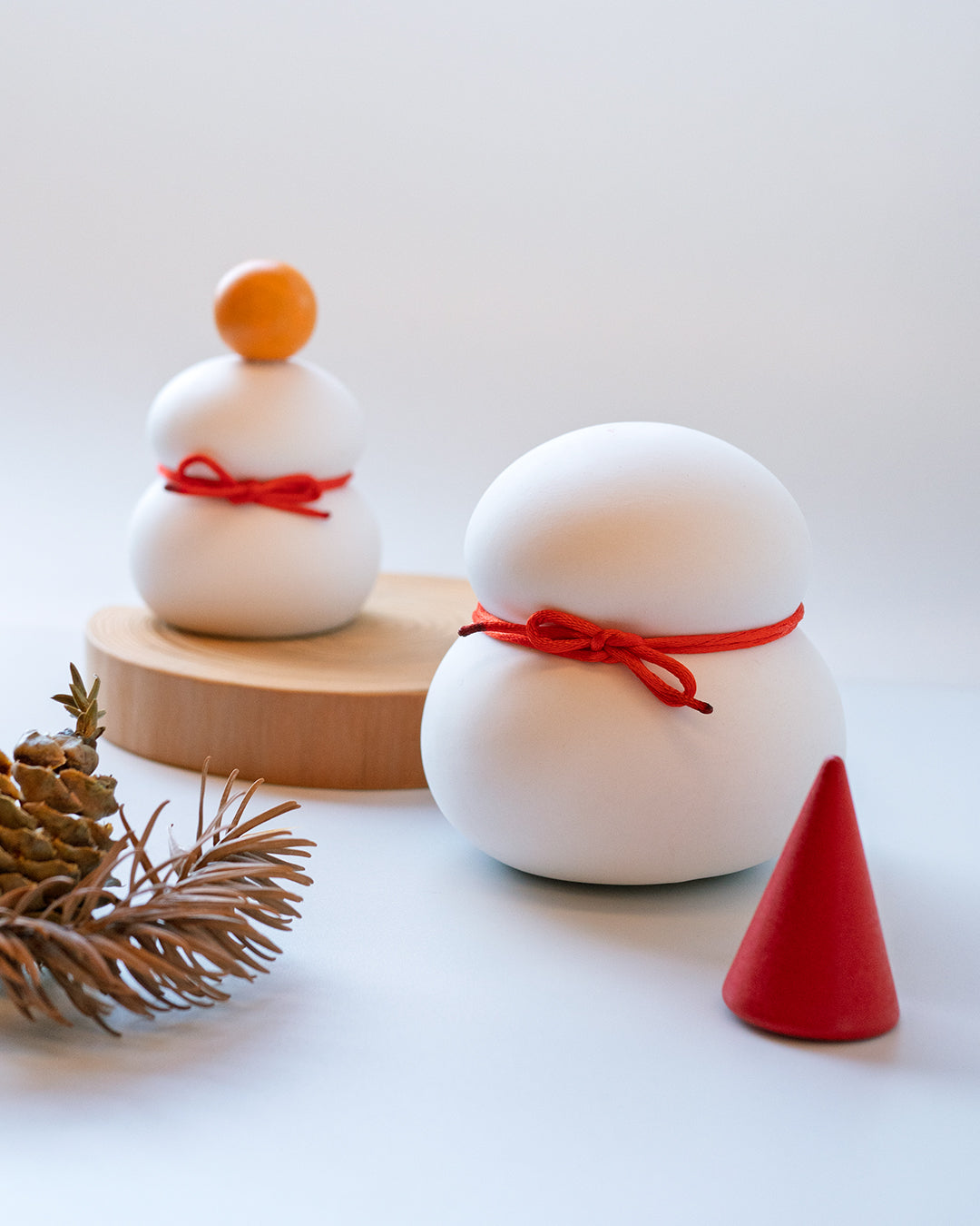 雪だるま/鏡もち 2WAY ライト付半磁器オブジェ