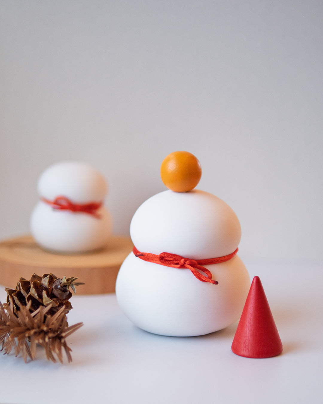 雪だるま/鏡もち 2WAY ライト付半磁器オブジェ