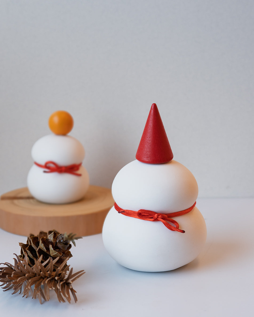 雪だるま/鏡もち 2WAY ライト付半磁器オブジェ