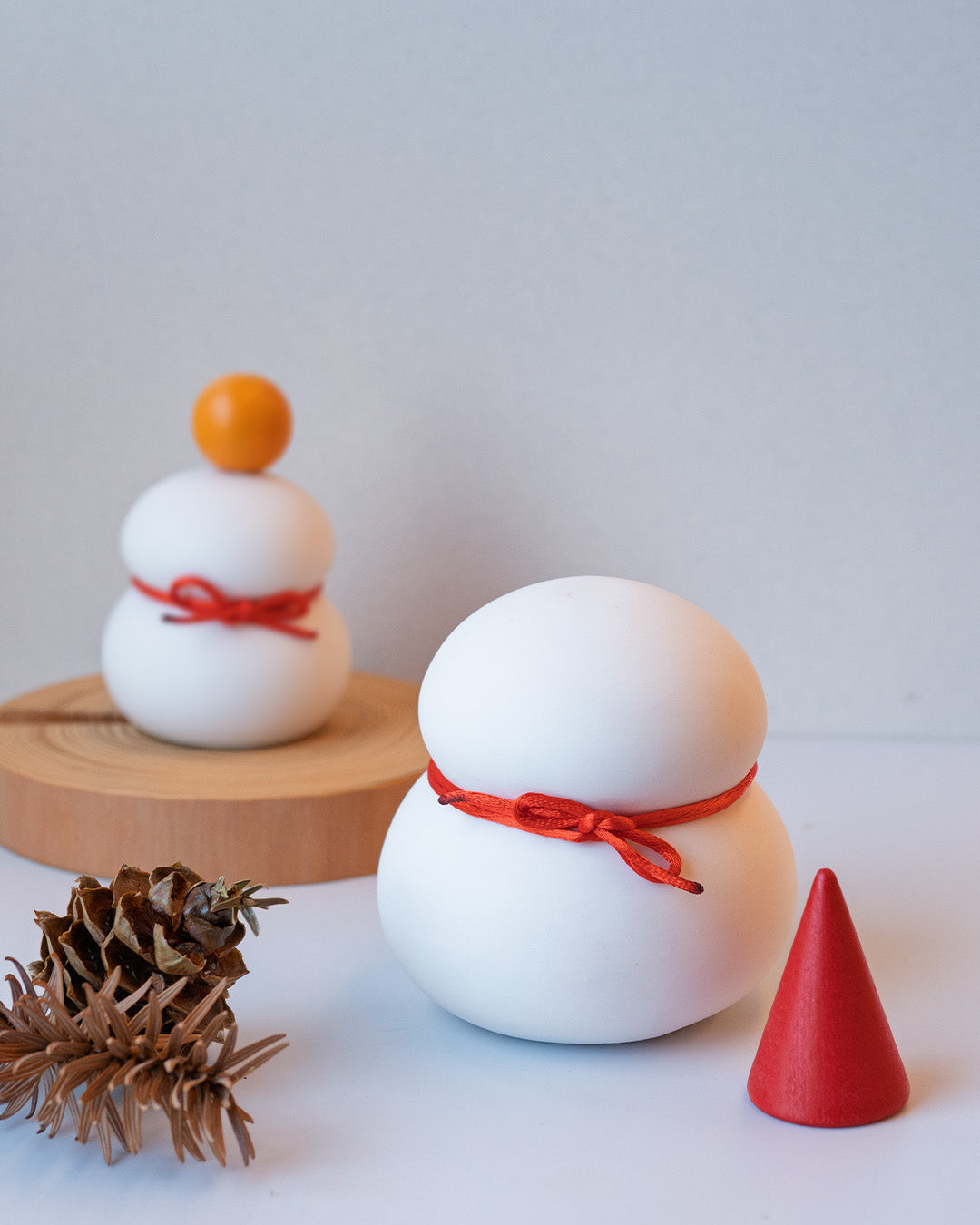 雪だるま/鏡もち 2WAY ライト付半磁器オブジェ